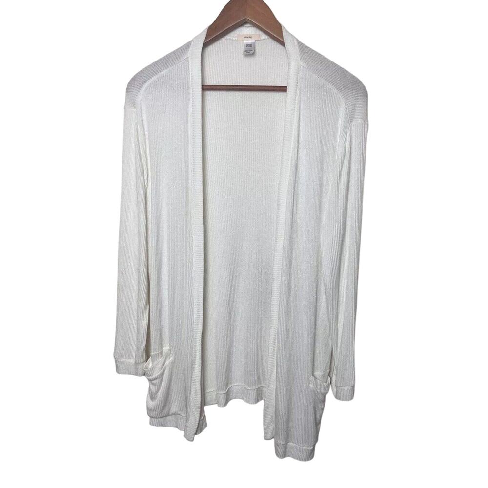 Eberjey Women’s Sz Medium White Open-Front Lounge Ribbed Cardigan